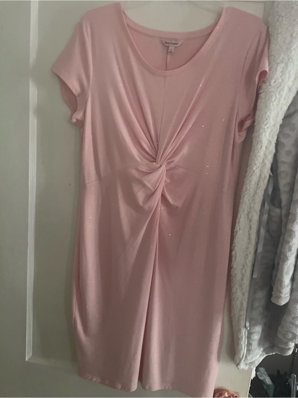 Juicy Couture Sparkle Pink Twist-Front Midi Dress